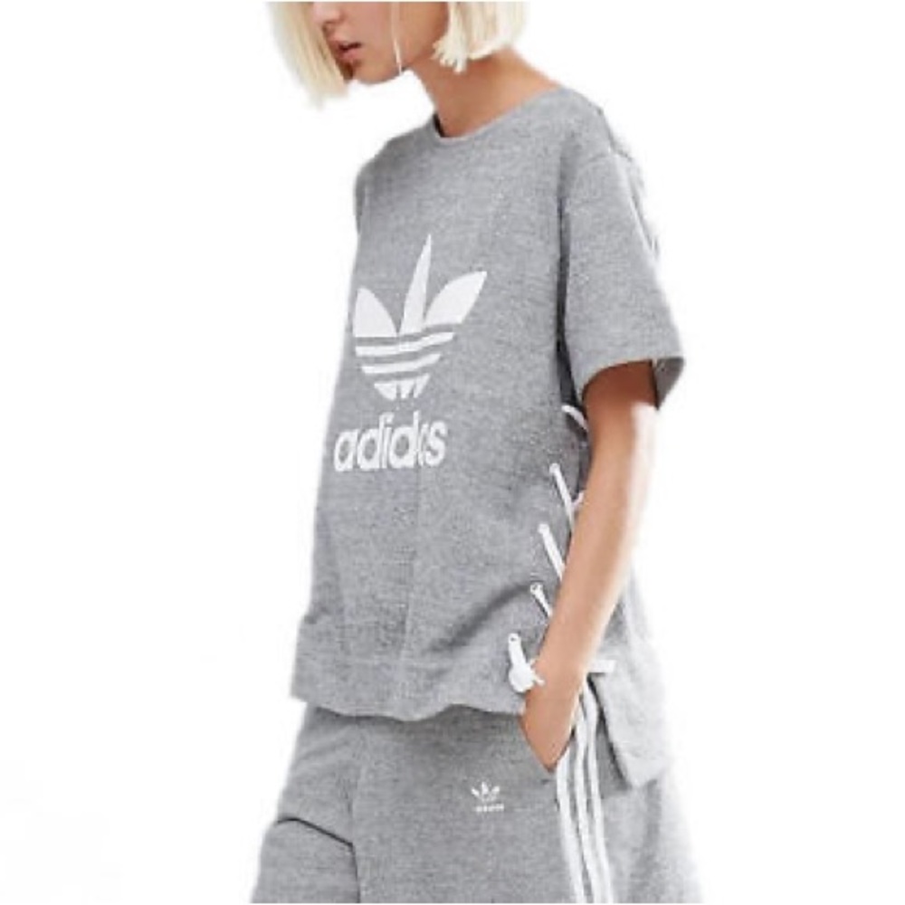 Adidas short sleeve sweatshirt with lace up sides